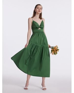 GOELIA Cotton Spaghetti Strap Bowknot Tied Maxi Dress - Green