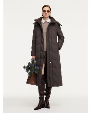 GOELIA Diamond Quilted Hooded Long Goose Down Wrap Coat - Multicolor