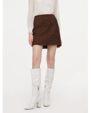 GOELIA Wool Blend Tweed Sequins A-Line Skirt - Brown