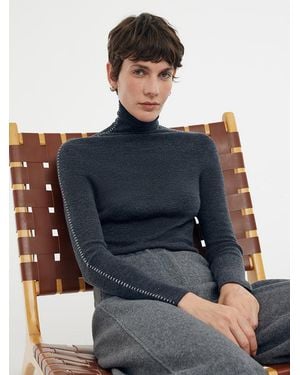 GOELIA Machine Washable Wool Turtleneck Knit Top - Blue