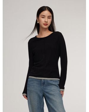 GOELIA 100% Wool Contrast Trim Knit Top - Black