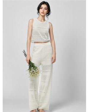 GOELIA Cotton Openwork Tank Top And Pants Two-Piece Set - White