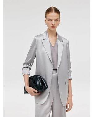 GOELIA Acetate 3/4 Ruched Sleeves Blazer - Gray