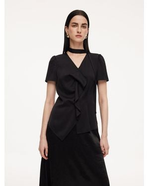 GOELIA 22Mm Mulberry Silk Asymmetrical Hem Blouse With Ribbon - Black