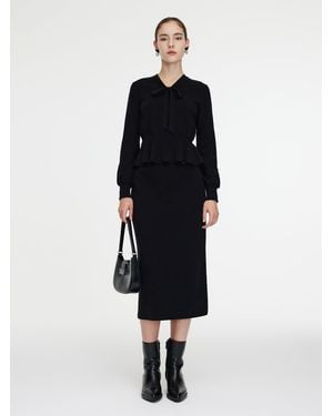 GOELIA Tencel Wool Blend Tie Front V-Neck Knit Top And Skirt Two-Piece Set - Blue