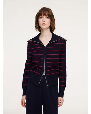 GOELIA Lyocell Wool Blend Stripe Reversible Zip-Up Cardigan - Blue