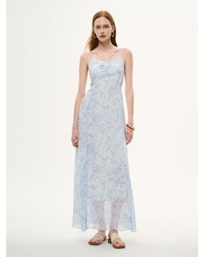 GOELIA 10Mm Mulberry Silk Floral Print Strap Maxi Dress - White