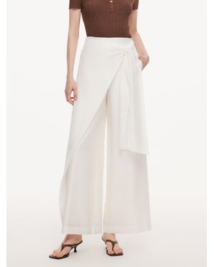 GOELIA Lyocell Acetate Linen Blend Tie Front Pants - White