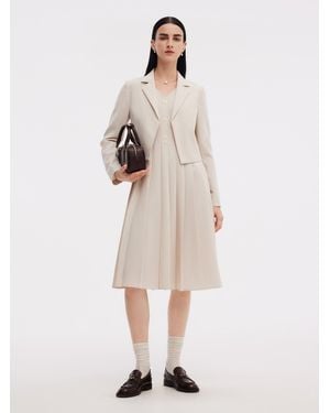 GOELIA Crop Blazer And Sleeveless Pleated Midi Dress Two-Piece Set - Natural