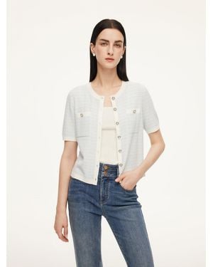 GOELIA Tencel Blend Contrast Trim Textured Cardigan - White