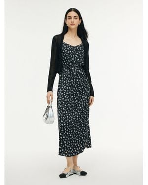 GOELIA Floral Print Strap Side Slit Maxi Dress And Cardigan Two-Piece Set - Blue