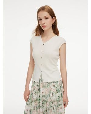 GOELIA Tencel Blend Side Twist Cap Sleeve Knit Top - White