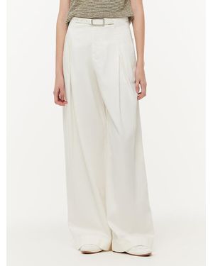 GOELIA Denim Wide Leg Jeans With Belt - White