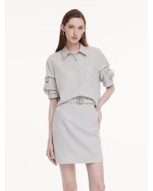 GOELIA Lyocell Linen Blend Mock-Layered Mini Shirt Dress - Gray