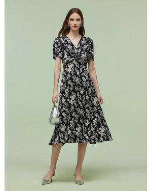 GOELIA Floral Print Twist Front Midi Dress - Green