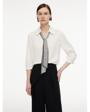 GOELIA 22Mm Mulberry Silk Blouse With Silk Scarf - White