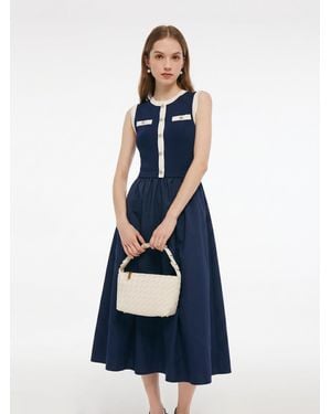 GOELIA Lyocell Blend Contrast Trim Patchwork Sleeveless Maxi Dress - Blue
