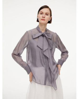 GOELIA Ribbon Neck Shirt With Knit Camisole - White