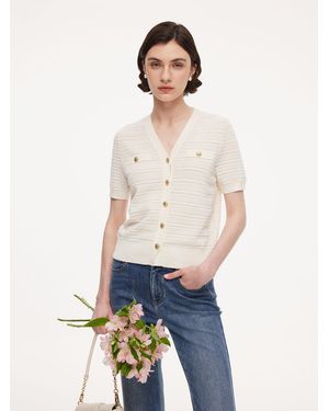 GOELIA [Preview] Lyocell Blend Pointelle V-Neck Cardigan - White