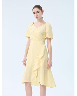 GOELIA [Preview] 100% Cotton Ruffle Puff Sleeve Midi Dress - Natural