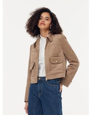 GOELIA Faux Suede Zip-Up Lined Crop Jacket - Blue