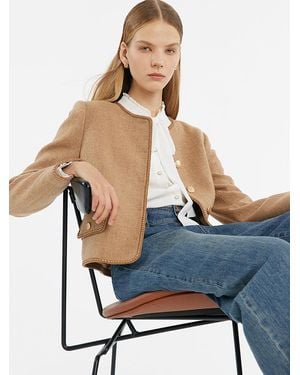 GOELIA Washable Wool Round Neck Single-Breasted Jacket - Blue