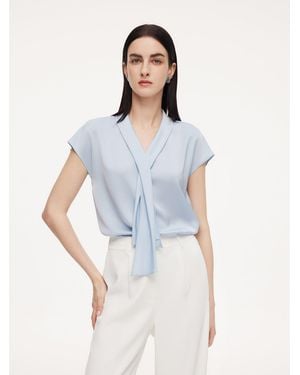 GOELIA 22Mm Mulberry Silk Tie Neck Blouse - Blue