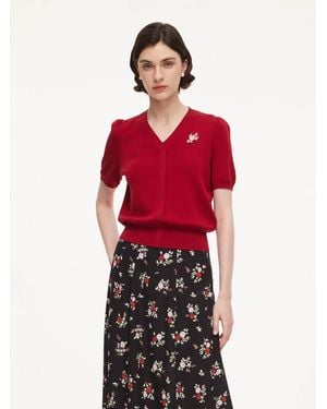 GOELIA Tencel Blend Floral Embroidered Knit Top