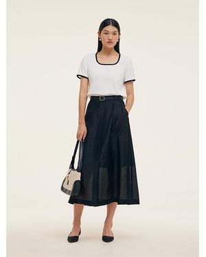 GOELIA Contrast Trim Knit Top And Skirt Two-Piece Set With Belt - Blue