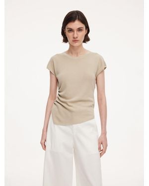 GOELIA Lyocell Blend Side Drawstring Asymmetric Knit Top - White