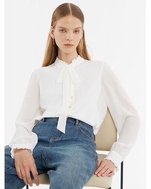 GOELIA Bow Tie Ruffle Collar Shirt - White