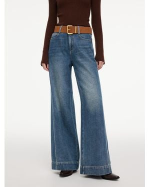 GOELIA 100% Cotton Denim Wide Leg Jeans With Belt - Blue