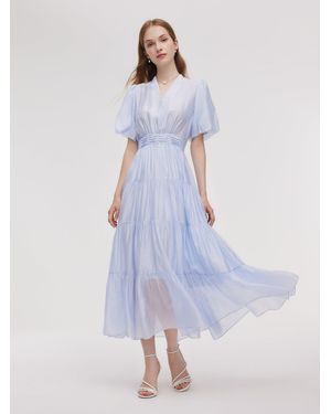GOELIA A-Line V-Neck Pleated Tiered Maxi Dress - Purple