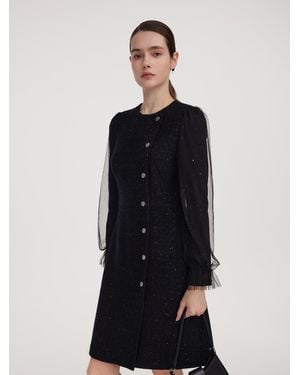 GOELIA Wool Blend Tweed Sequins Long Sleeve Mini Dress - Black