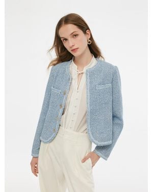 GOELIA Single-Breasted Round Neck Jacket - Blue