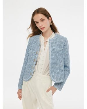 GOELIA Single-Breasted Round Neck Jacket - Blue