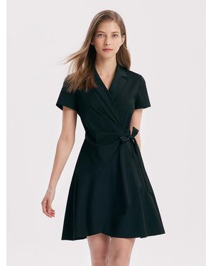 GOELIA V-Neck Notched Lapel Lace-Up Mini Dress - Black
