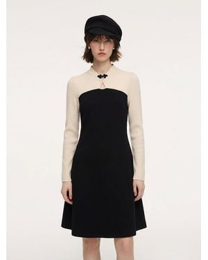 GOELIA Lyocell Wool Blend Knit Qipao Midi Dress - White