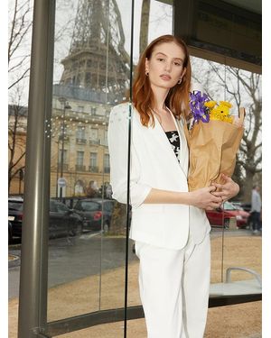 GOELIA Triacetate Gathered Waist Ruched Sleeves Blazer - White