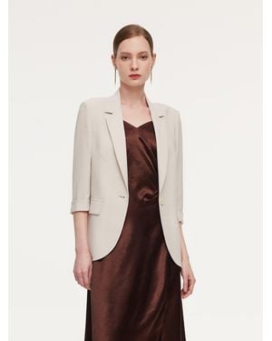 GOELIA Acetate Blend 3/4 Sleeve Blazer - Natural