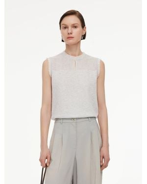 GOELIA Jacquard Cut Out Neckline Ruffle Knit Tank Top - White