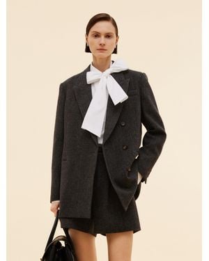 GOELIA 100% Washable Wool Notched Collar Blazer - Black