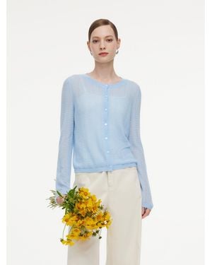 GOELIA Alpaca Wool Lyocell Blend Lightweight Open-Knit Cardigan - Blue