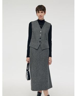 GOELIA Washable Wool Vest And Skirt And Knit Top Three-Piece Set - Gray
