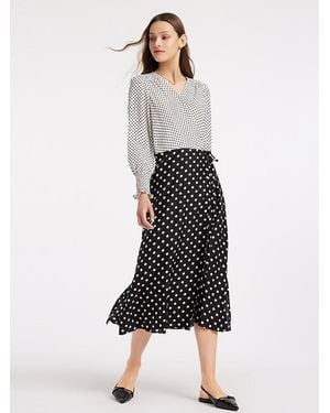 GOELIA Polka Dots Slim V-Neck Wrap Maxi Dress - White
