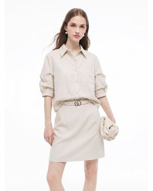 GOELIA Lyocell Linen Blend Mock-Layered Mini Shirt Dress - White