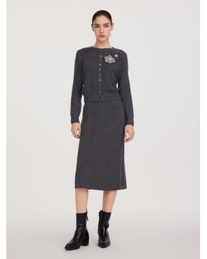 GOELIA Wool Blend 3D Flower Knit Top And Skirt Two-Piece Set - Blue