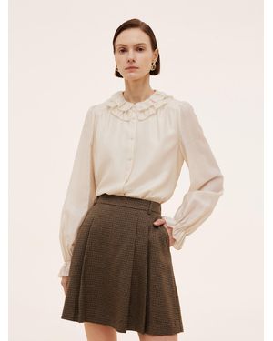 GOELIA Acetate Modal Blend Ruffle Neckline Shirt - Natural