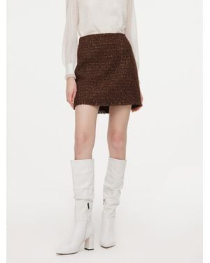 GOELIA Wool Blend Tweed Sequins A-Line Skirt - Brown