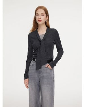 GOELIA Wool Blend Mock-Layered Knit Top - Blue